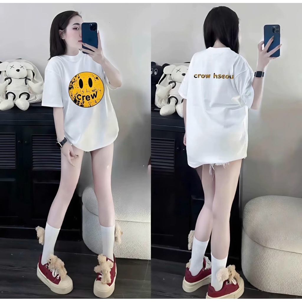 [ hot] Áo Phông Mặt Cười C.R.E.W Phom rộng Dấu quần Chất PoLy mềm mịn in Pet Hai mặt- by T&T SHOP