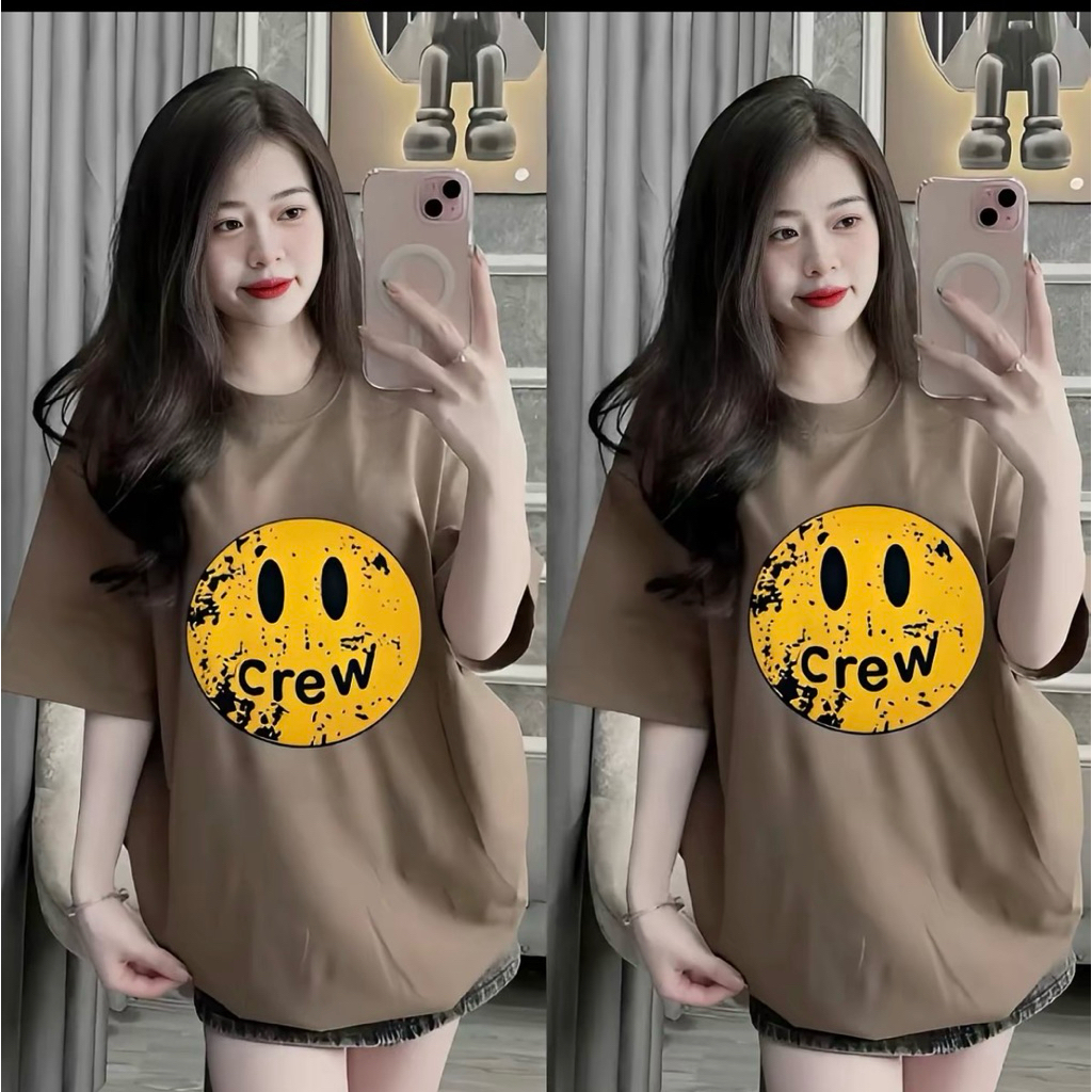 [ hot] Áo Phông Mặt Cười C.R.E.W Phom rộng Dấu quần Chất PoLy mềm mịn in Pet Hai mặt- by T&T SHOP