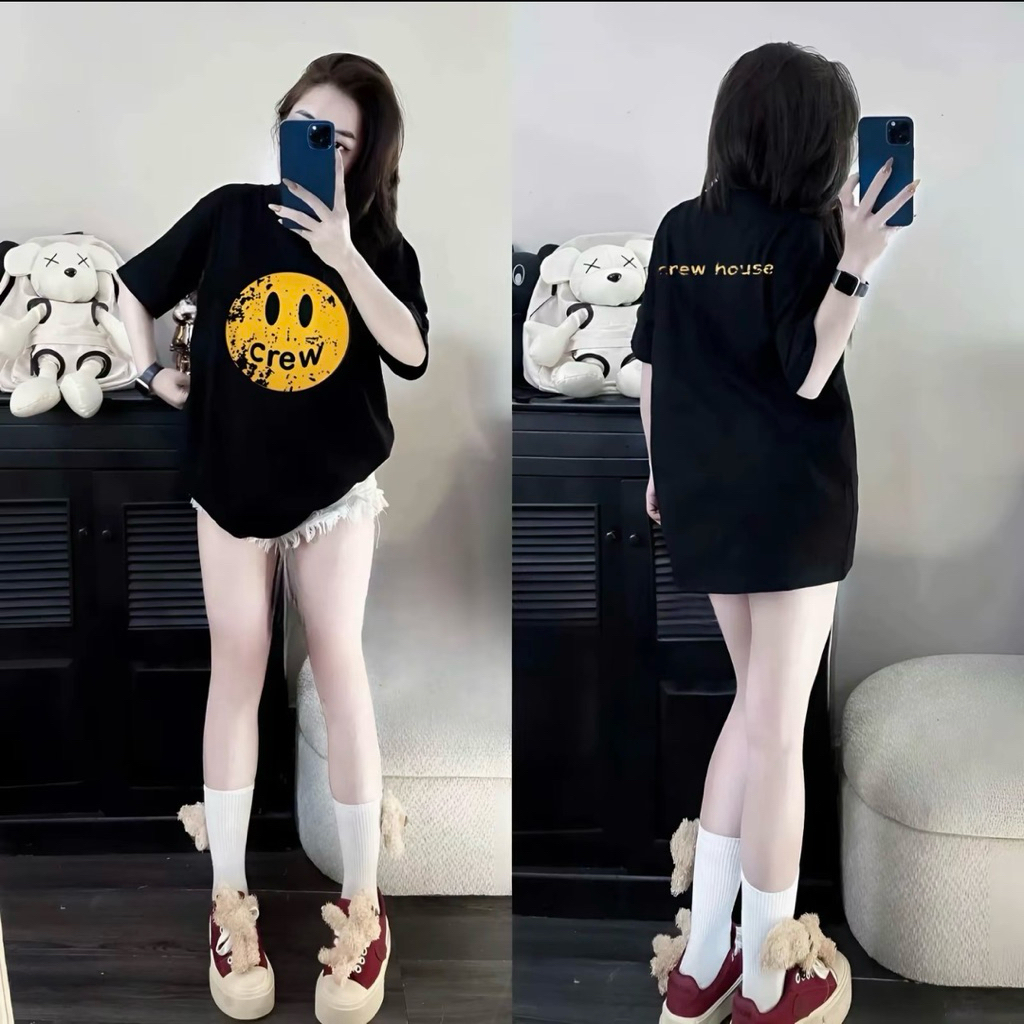 [ hot] Áo Phông Mặt Cười C.R.E.W Phom rộng Dấu quần Chất PoLy mềm mịn in Pet Hai mặt- by T&T SHOP