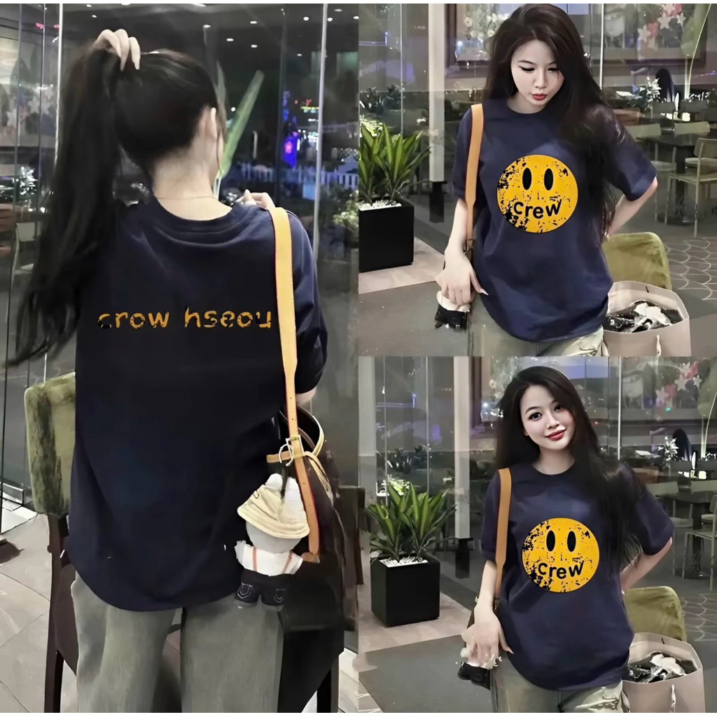 [ hot] Áo Phông Mặt Cười C.R.E.W Phom rộng Dấu quần Chất PoLy mềm mịn in Pet Hai mặt- by T&T SHOP