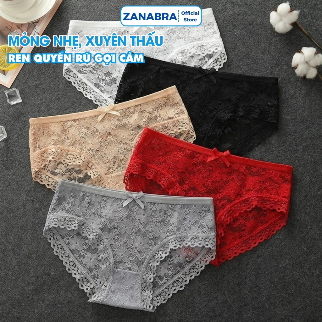 Quần lót ren cạp vừa đính nơ xinh xắn, Quần lót nữ cao cấp đáy may 2 lớp kháng khuẩn ZANABRA L104
