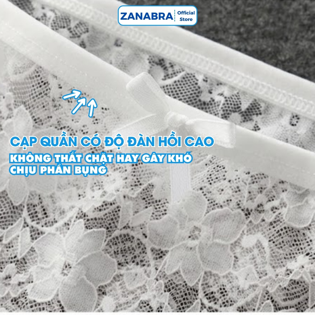 Quần lót ren cạp vừa đính nơ xinh xắn, Quần lót nữ cao cấp đáy may 2 lớp kháng khuẩn ZANABRA L104