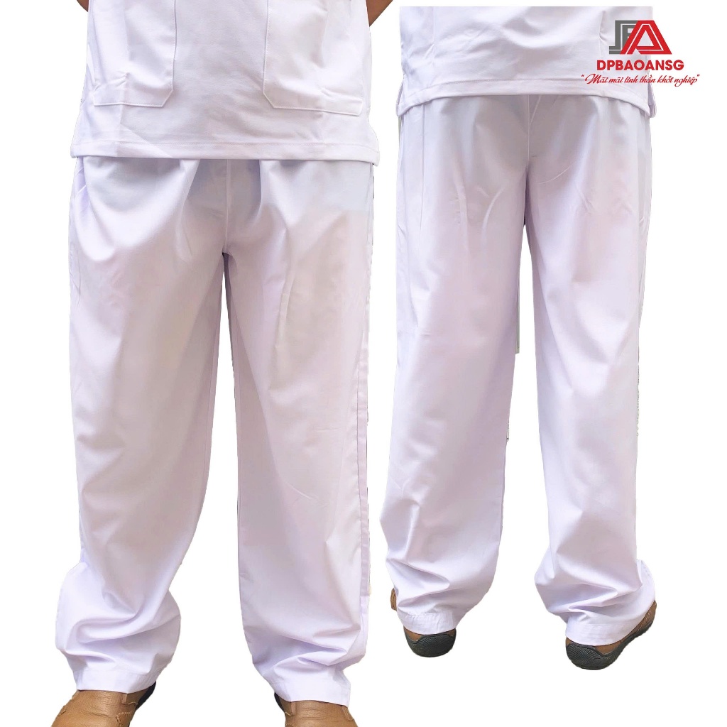 Quần Blouse Trắng Kate Mỏng Lưng Thun Không Túi - Mặc Thoải Mái Cho Bác Sĩ, Điều Dưỡng, Kỹ Thuật Viên