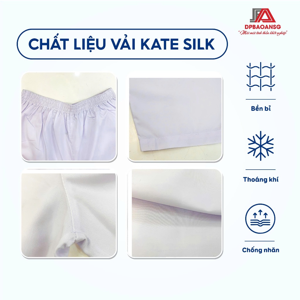 Quần Blouse Trắng Kate Mỏng Lưng Thun Không Túi - Mặc Thoải Mái Cho Bác Sĩ, Điều Dưỡng, Kỹ Thuật Viên