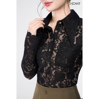 Áo Thun 𝐂𝐂𝐇𝐀𝐓 Dáng Ôm Ren Ava Bloom Cổ Đức Sang Trọng Chất Liệu Cao Cấp 16TDR2002OT