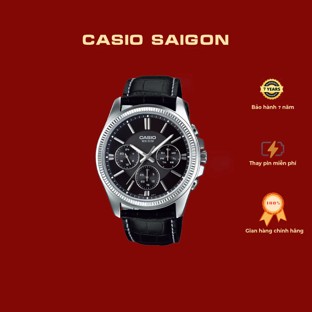 Casio Nam MTP-1375L-1A mặt đen 42mm chính hãng