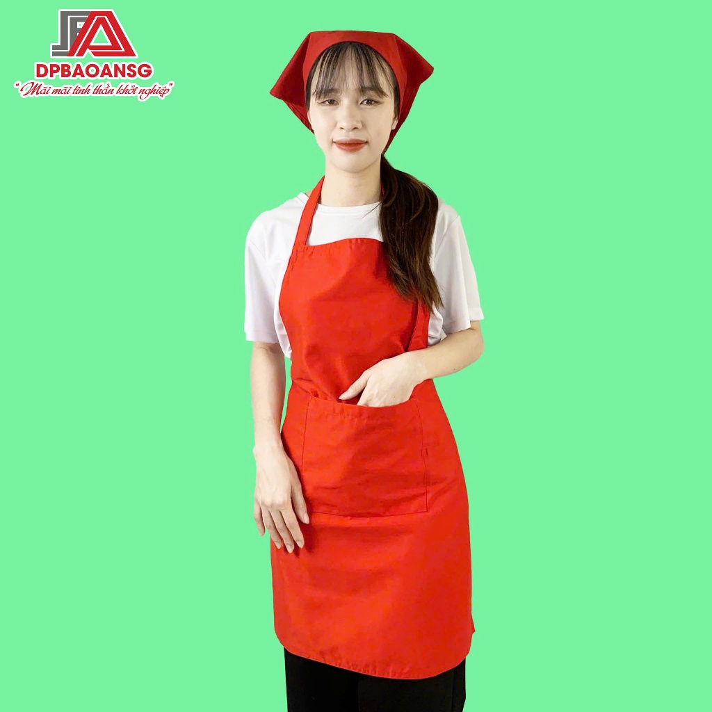 Tạp Dề Dài Đeo Cổ Vải Kaki Màu Đỏ Cho Phục Vụ, Pha Chế, Bếp Nhà Hàng, Quán - Nhận In Thêu Logo