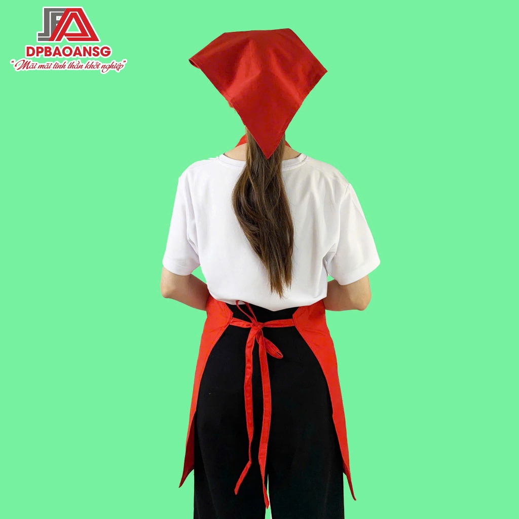 Tạp Dề Dài Đeo Cổ Vải Kaki Màu Đỏ Cho Phục Vụ, Pha Chế, Bếp Nhà Hàng, Quán - Nhận In Thêu Logo
