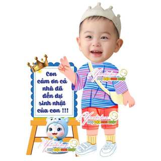 Chibi sinh nhật kèm bảng cảm ơn cho bé trai Yến Nhi Shop