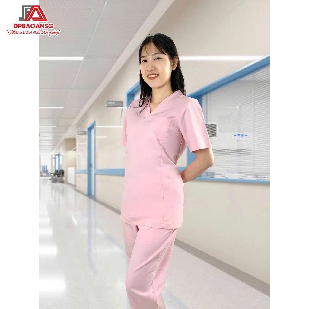 Đồng Phục Spa Nữ Màu Hồng Nhạt Vải Cotton Mát Thiết Kế Thanh Lịch Thoải Mái - Nhận In Thêu Logo