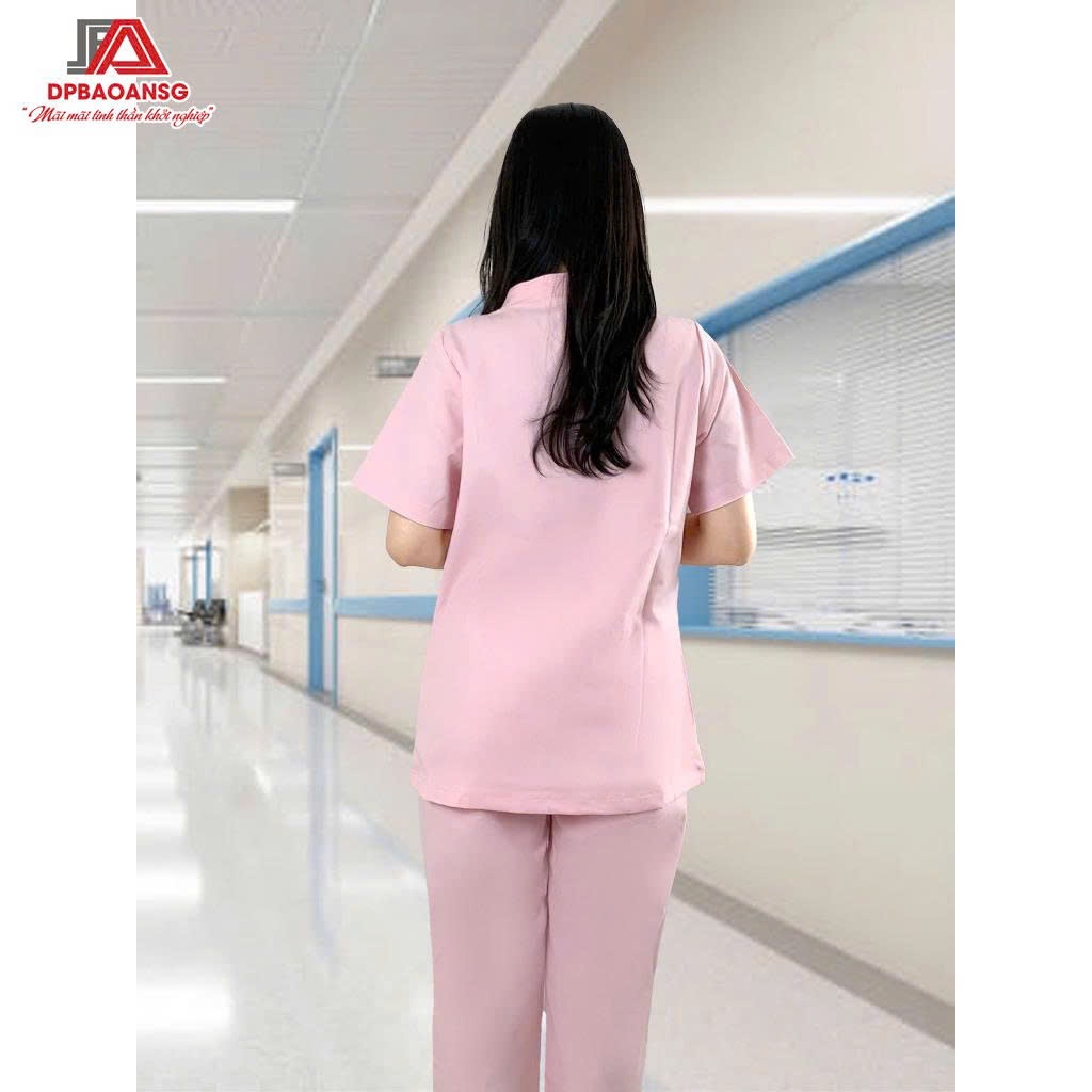 Đồng Phục Spa Nữ Màu Hồng Nhạt Vải Cotton Mát Thiết Kế Thanh Lịch Thoải Mái - Nhận In Thêu Logo