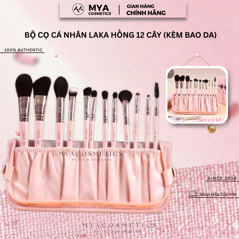 Bộ Cọ Cá Nhân LAKA 12 Cây (Kèm Bao Da), Lông Mềm Bám Phấn Đủ Các Chức Năng