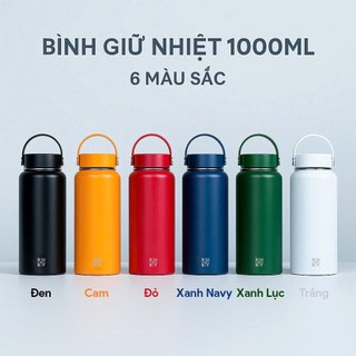Bình Giữ Nhiệt Ruby 1000ml RB01000 Inox 304 Giữ Lạnh 24H Giữ Nóng 12H, 6 Màu, Tặng Túi Đeo