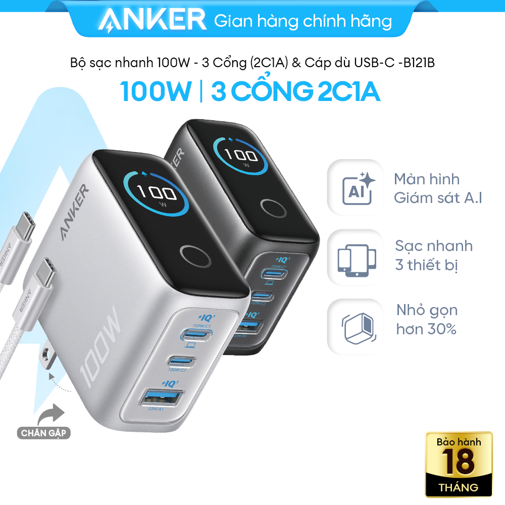 Bộ sạc Anker 100W Smart Display