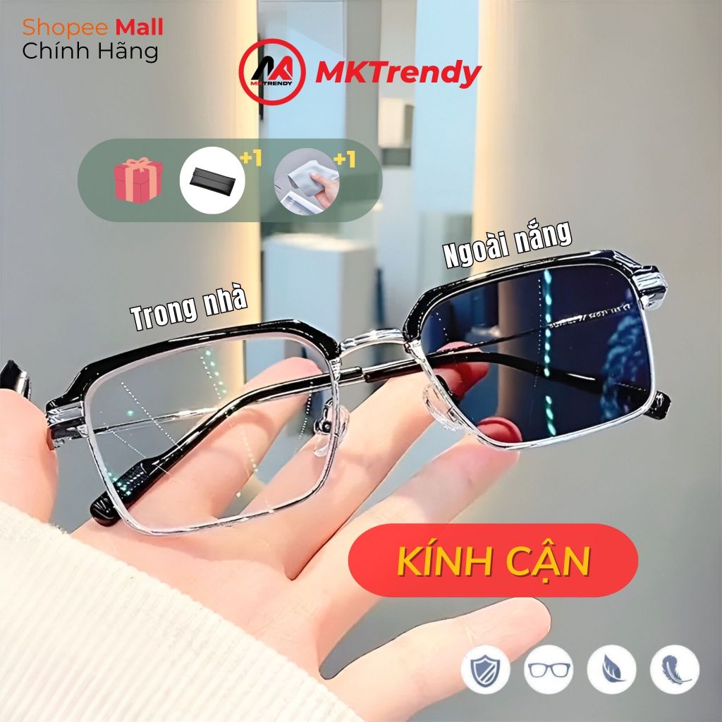 Kính cận đổi màu MKTRENDY nam nữ thời trang cao cấp gọng kim loại chống tia UV chống ánh sáng xanh X10