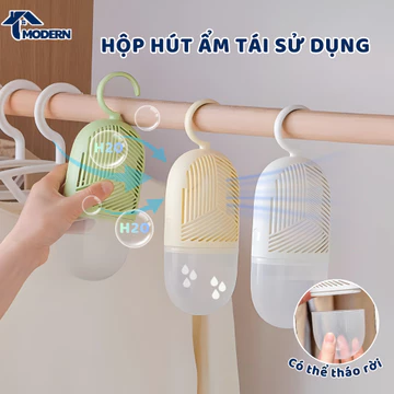Hộp Hút Ẩm Khử Mùi Tái Sử Dụng Siêu Hút Ẩm MODERN Chống Mốc, Nồm, Ẩm Có Móc Treo Tủ Quần Áo, Tủ Giày