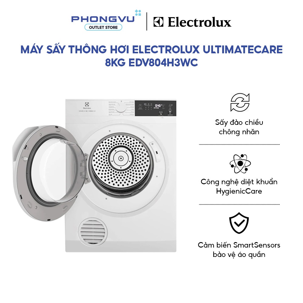 EDV804H3WC - Máy Sấy Thông Hơi Electrolux 8Kg UltimateCare 300 EDV804H3WC Chống Nhăn Diệt Khuẩn Cảm Biến Độ Khô - BH 24T