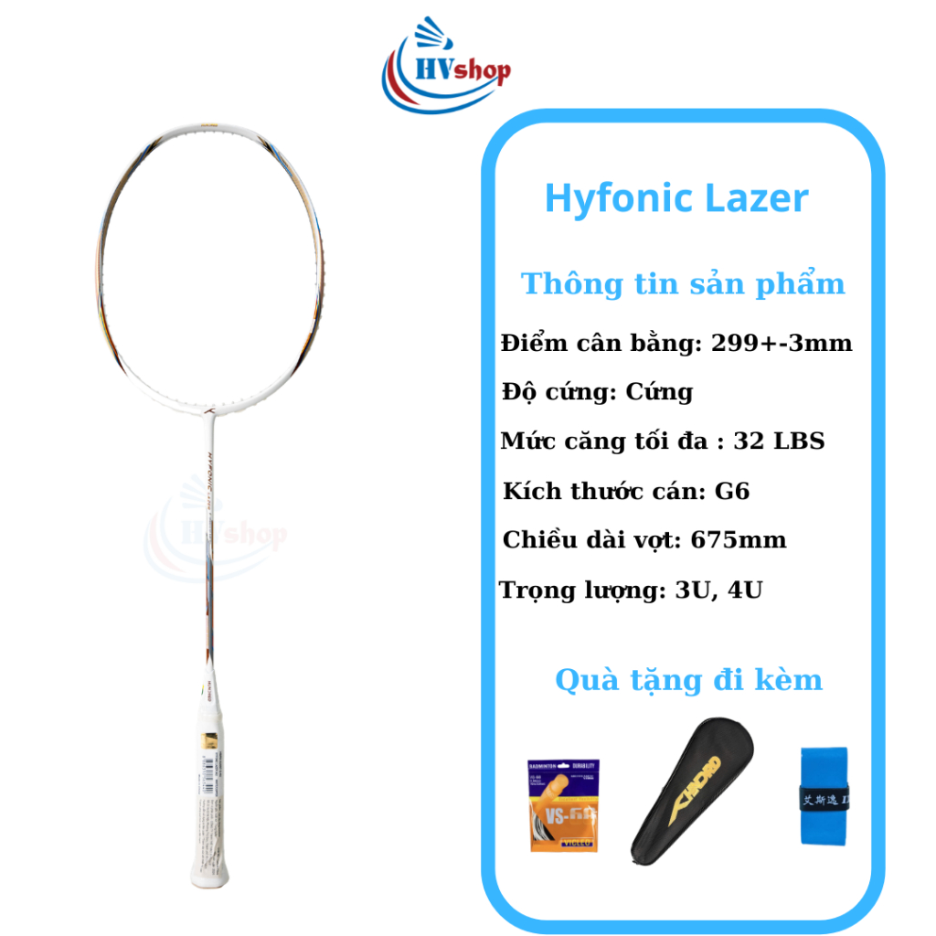 Vợt cầu lông Hundred Hyfonic Lazer chính hãng, tặng 03 món quà, bảo hành 03 tháng - HVShop