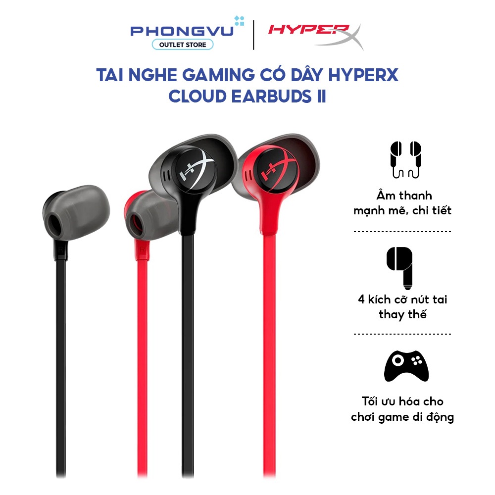 Tai nghe Gaming có dây HyperX Cloud Earbuds II - Màng 14mm - Jack 3.5mm - Micro - Bảo hành 24 tháng | BigBuy360 - bigbuy360.vn