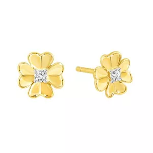 PRIMA Bông Tai Kim Cương - Vàng 9K - Cỏ 4 Lá - Lucky Flower - 991E1796