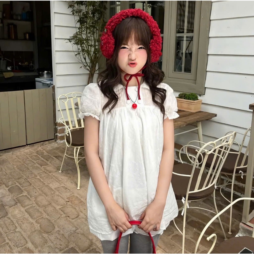 Set babydoll tay phồng ren thêu hoa phối 4 cúc cổng chúa tiểu thư LABEL S16
