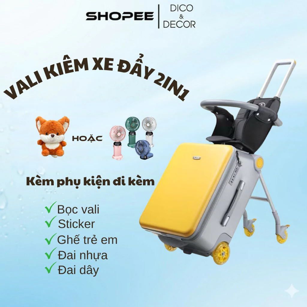 Vali Kéo Kiêm Xe Đẩy Cho Bé có thể tách rời chịu lực tới 80kg – Vali Du Lịch Kiêm Xe Đẩy 2 Trong 1 Siêu Tiện Ích