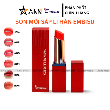 Son Môi Sáp Lì Hàn Quốc Embisu Satin Veil Lipstick 6 Màu - Son Embisu Chính Hãng
