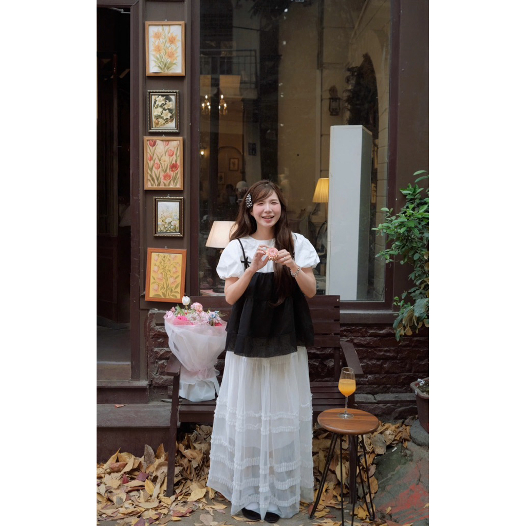 (Hàng QC) Chân váy dài hoạ tiết tầng bèo lượn (có lớp lót) 1858 Nữ the.sweaterweather TSW