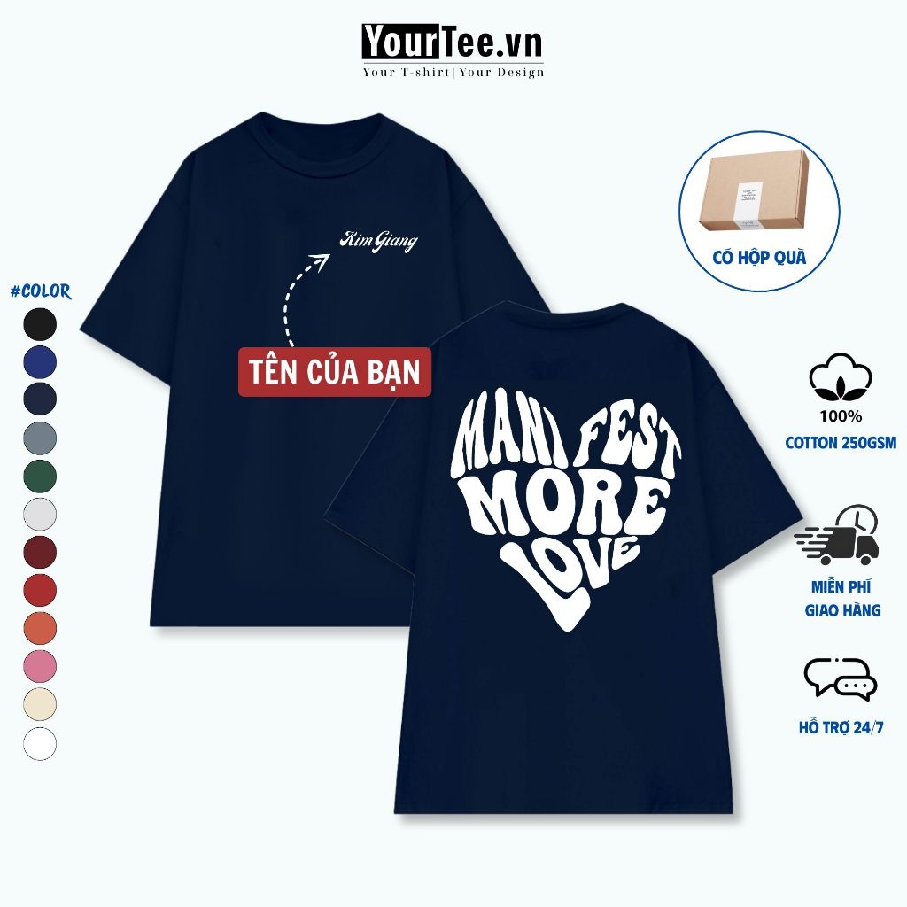 [ÁO THUN UNISEX IN TÊN] Áo Thun Form Rộng In Tên Của Bạn Và Trái Tim Lưng Chất Liệu Cotton 100% 250gsm + CÓ HỘP
