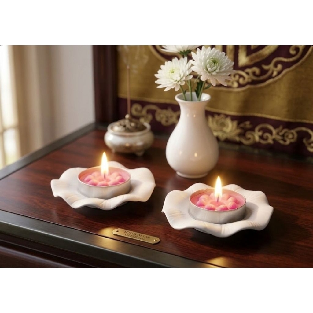 [Set of 2] Handcrafted Lotus Leaf Tealight Holders - Mini Aesthetic Vintage Candlestick Decor