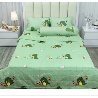 bộ 5 món chăn Ga gối khủng long bơ mềm mại, thoáng mát