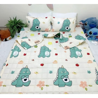 bộ 5 món chăn Ga gối khủng long xanh mềm mại, thoáng mát