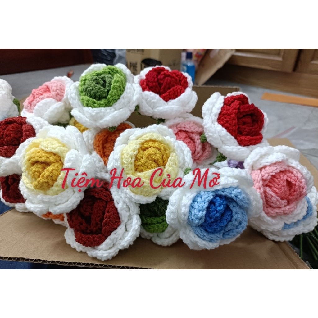 Cành Hoa Len( Hướng Dương, Tulip , Cúc , Hoa Hồng, Lavender...), Cành Hoa Len Handmade