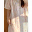 Đầm ngủ tay ngắn dáng suông chất đũi mát cotton tencel hoạ tiết hoạt hình