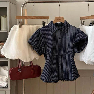 (S - 83 ) [DEAL MỞ BÁN] Set đồ đôi nam nữ couple áo sơmi kẻ tay bồng dáng ngắn chiết eo và sơmi nam tay dài