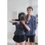 Set đồ đôi nam nữ couple áo sơmi kẻ tay bồng dáng ngắn chiết eo và sơmi nam tay dài