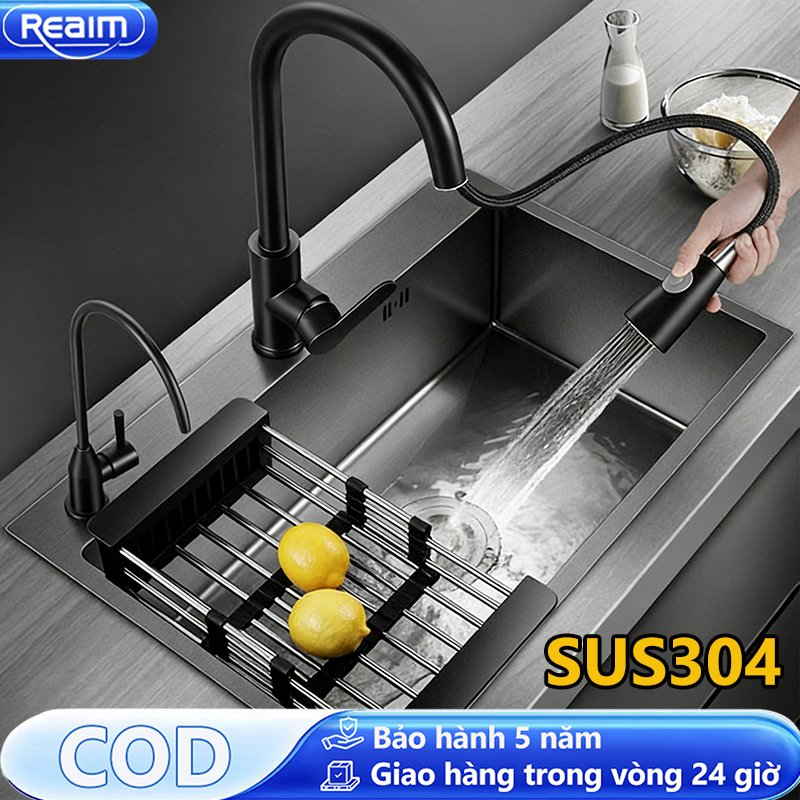 Chậu Rửa Bát 1 Hố Inox 304 Cao Cấp - Full Phụ Kiện Chống Gỉ Dễ Lắp Đặt Thiết kế một ngăn dung tích lớn