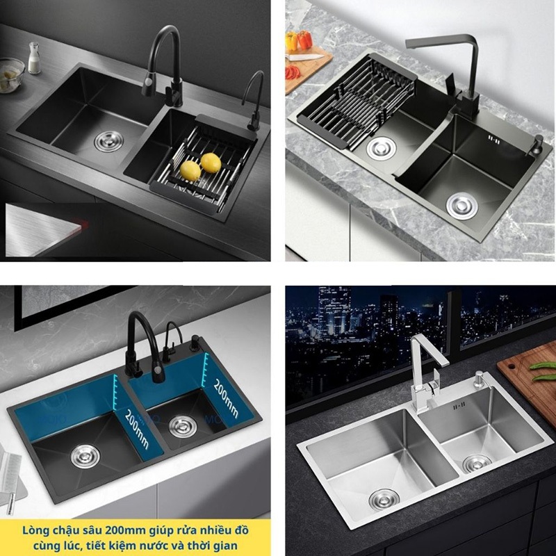 Chậu Rửa Bát 1 Hố Inox 304 Cao Cấp - Full Phụ Kiện Chống Gỉ Dễ Lắp Đặt Thiết kế một ngăn dung tích lớn