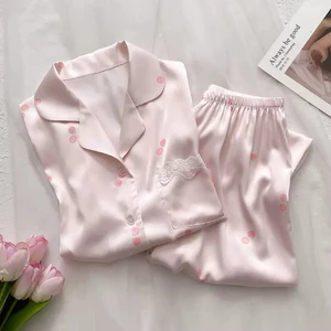 Bộ Đồ Ngủ Nữ Họa Tiết Áo Tay Ngắn Quần Dài