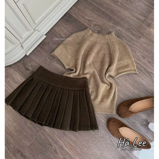 LT - Áo len nữ cổ 3 phân cộc tay free size, tay cộc len trơn basic sang trọng 1586