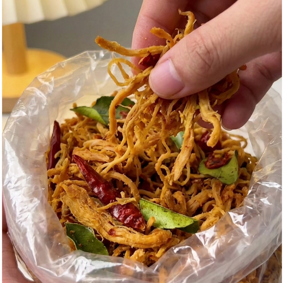 Khô Gà Lá Chanh Xé Sợi – Khô Gà Cay Thơm Lá Chanh, Ăn Vặt Cực Ngon