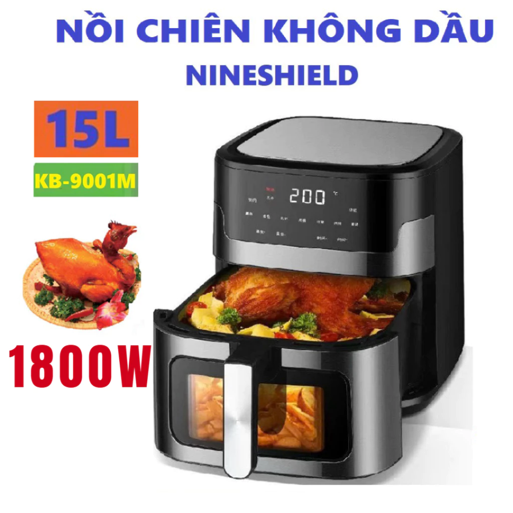 NỒI CHIÊN KHÔNG DẦU NHẬT BẢN CAO CẤP NINESHIELD 8L 10L 12,5L 15L CÓ KÍNH + GIÓ ĐỐI LƯU BH 12 THÁNG ảnh 3