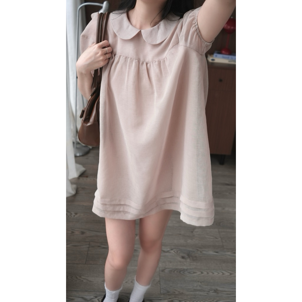Váy voan tơ cổ sen 2 lớp tay bo chun (kèm quần trong) Nữ the.sweaterweather TSW