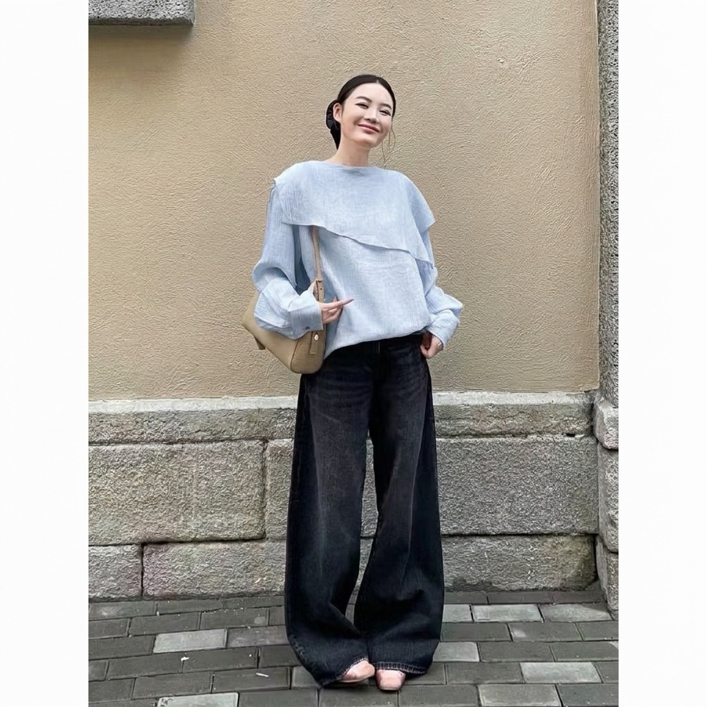 𝗦𝗮𝗹𝗹𝘆 - Áo Linen tơ cổ tròn tay dài