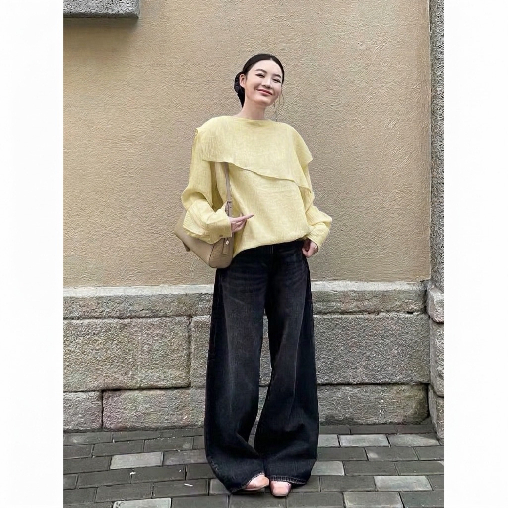 𝗦𝗮𝗹𝗹𝘆 - Áo Linen tơ cổ tròn tay dài