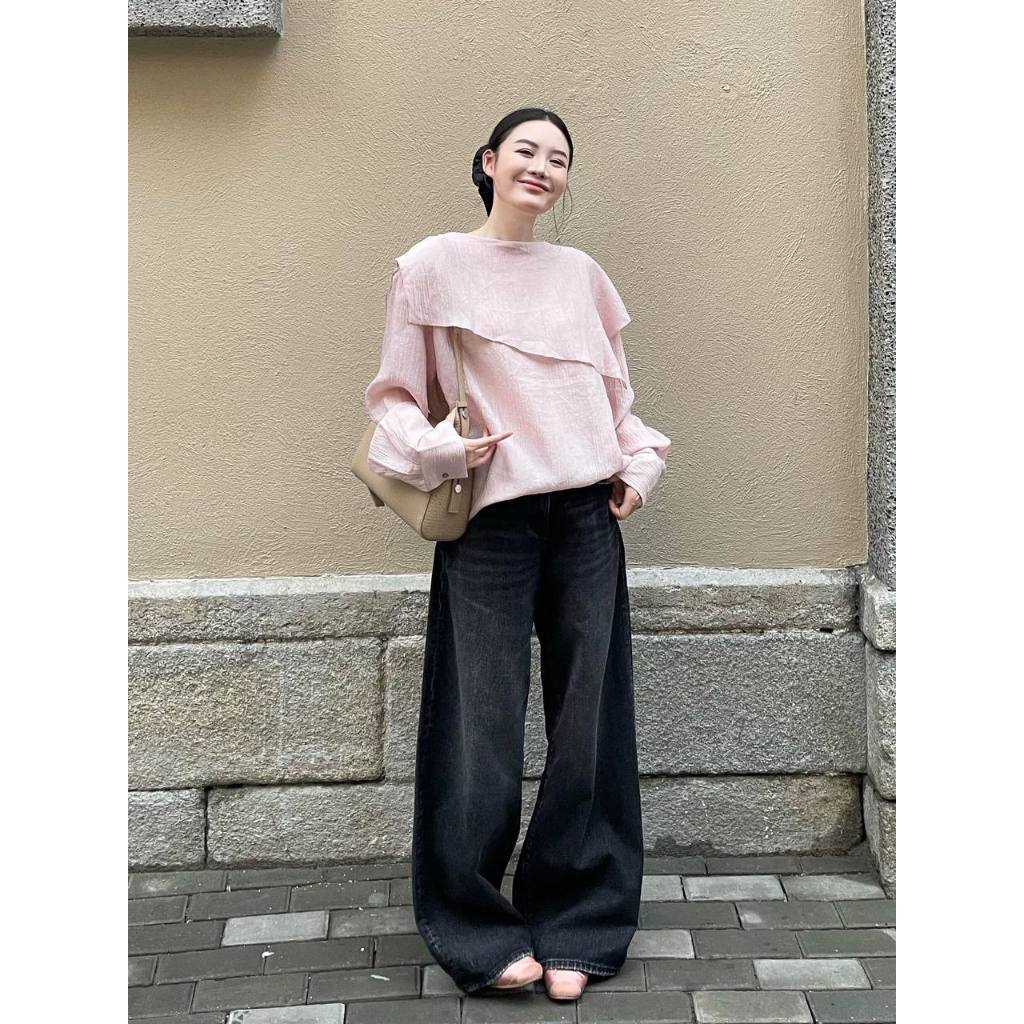 𝗦𝗮𝗹𝗹𝘆 - Áo Linen tơ cổ tròn tay dài