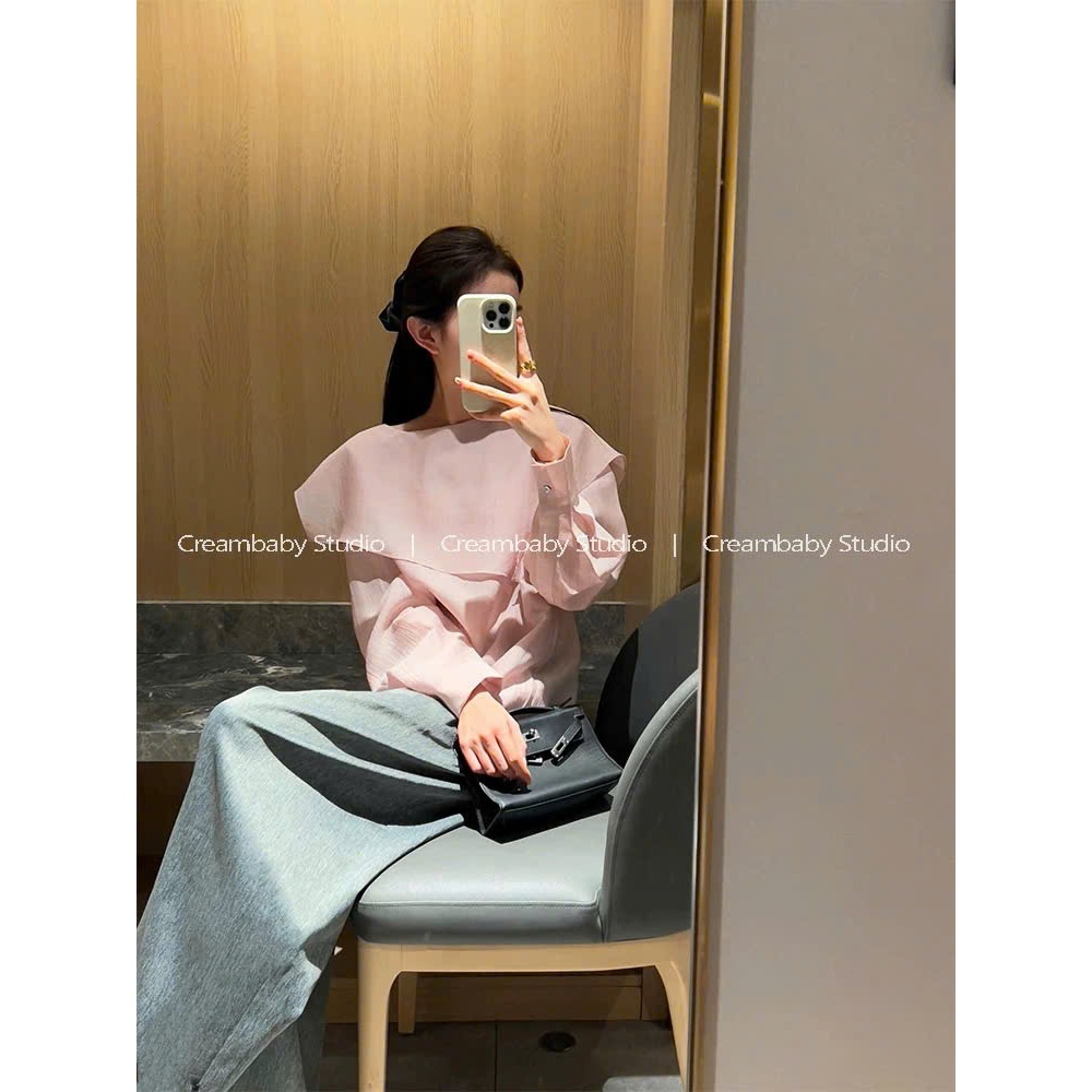 𝗦𝗮𝗹𝗹𝘆 - Áo Linen tơ cổ tròn tay dài