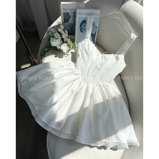 [HAN’S STORE] VÁY TIỂU THƯ CORSET TRẮNG DÁNG XOÈ –PRINCESS VINTAGE - PHỐI VAI REN (ẢNH THẬT)