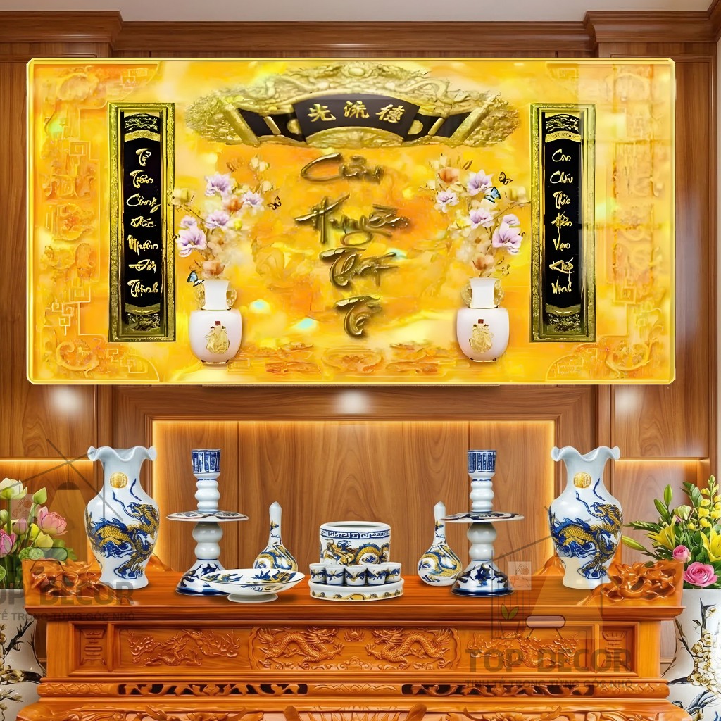 Tranh Treo Phòng Thờ Cửu Huyền Thất Tổ - Kích thước To - Phong Thủy Phúc Lộc Thọ   - Top Decor