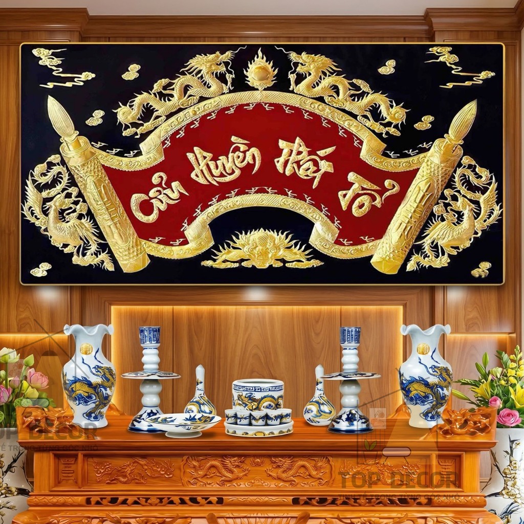 Tranh Treo Phòng Thờ Cửu Huyền Thất Tổ - Kích thước To - Phong Thủy Phúc Lộc Thọ   - Top Decor